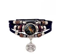 HUIANGLIYG Pulsera Luminosa De 12 Constelaciones Con Signo Del Zodiaco Para Hombre Y Mujer, De Cuero Negro Multicapa, Con Dije De Moneda Redonda De 21 Cm.