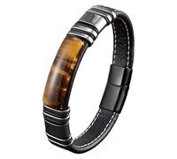 HUIANGLIYG Pulsera Rectangular De Piel De Ojo De Tigre Auténtica Para Hombre, Color Negro, Microfibra, Ideal Como Regalo Para El Día Del Padre, Aniversario O Cumpleaños. Color: 4. 21 Cm.