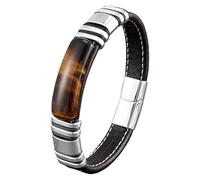 HUIANGLIYG Pulsera Rectangular De Piel De Ojo De Tigre Auténtica Para Hombre, Color Negro, Microfibra, Ideal Como Regalo Para El Día Del Padre, Aniversario O Cumpleaños. Color: 2. 21 Cm.
