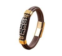 HUIANGLIYG Pulsera Tibetana de 9 Ojos con Cuentas Dzi para Hombre, Brazalete de Cuero Trenzado envolvente, Pulsera Magnética Ajustable, Joyería de Estilo Étnico Vintage para Él, Marrón Dorado 1