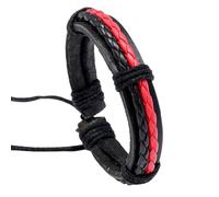 HUIANGLIYG Pulsera Unisex De Cuero Negro Y Marrón, Hecha A Mano, Trenzada, Vintage, De Una Sola Vuelta, Multicapa, Con Cordón Ajustable, Color Rojo, 19 Cm.