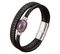 HUIANGLIYG Pulsera Unisex De Cuero Trenzado Con Gema De Piedra Natural, Estilo Vintage, Cierre Magnético, Brazalete Multicapa, Joyería Moderna, Regalo Para Hombres Y Mujeres, Blanca, 9 X 21 Cm