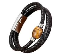 HUIANGLIYG Pulsera Unisex De Cuero Trenzado Con Gema De Piedra Natural, Estilo Vintage, Cierre Magnético, Brazalete Multicapa, Joyería Moderna, Regalo Para Hombres Y Mujeres, Blanca, 4 X 21 Cm