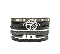 HUIANGLIYG Pulseras de Cuero con Diseño de Árbol de La Vida para Mujer, Estilo Bohemio, Multicapa, Trenzado, Ancho, con Estampado de Letras Sencillas, Perlas, Ideal Como Regalo de Cumpleaños O D