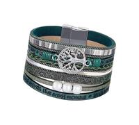 HUIANGLIYG Pulseras de Cuero con Diseño de Árbol de La Vida para Mujer, Estilo Bohemio, Multicapa, Trenzado, Ancho, con Estampado de Letras Sencillas, Perlas, Ideal Como Regalo de Cumpleaños O D