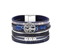 HUIANGLIYG Pulseras de Cuero con Diseño de Árbol de La Vida para Mujer, Estilo Bohemio, Multicapa, Trenzado, Ancho, con Estampado de Letras Sencillas, Perlas, Regalo de Cumpleaños