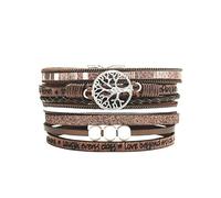 HUIANGLIYG Pulseras de Cuero con Diseño de Árbol de La Vida para Mujer, Estilo Bohemio, Multicapa, Trenzado, Ancho, con Estampado de Letras Sencillas, Perlas, Ideal Como Regalo de Cumpleaños O D