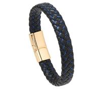 HUIANGLIYG Pulseras de Cuero Genuino para Hombres Pulseras Trenzadas Hechas A Mano Pulsera Trenzada Doble Clásica con Cierre Magnético Brazalete Punk Vintage Joyería Regalos Negro Azul Hebilla Do