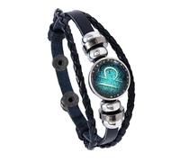 HUIANGLIYG Pulseras Del Zodiaco De Las 12 Constelaciones, De Cuero Trenzado A Mano, Para Mujeres Y Hombres, Estilo Retro, Ajustable, Con Hebilla A Presión, Cadena, Accesorios De Joyería, Libra, 21 Cm