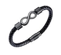 HUIANGLIYG Pulseras Hombre,Pulsera de Cuero con Nudo Infinito para Hombre, Brazalete Trenzado Negro, Brazalete Tejido A Mano con Cierre, Joyería de Amor Eterno, Regalo de Esposa A Esposo, Negro, 23