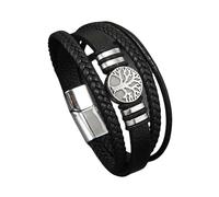 HUIANGLIYG Pulseras Hombre,Pulsera de Cuero Trenzado con Diseño de Árbol de La Vida para Hombre, Multicapa, Hecha A Mano, con Cierre, Estilo Vikingo Vintage, para El Día del Padre, Color Negro, 2