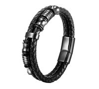 HUIANGLIYG Pulseras Hombre,Pulsera de Cuero Trenzado Negro de Doble Hilera para Hombre, Brazalete de Cordón Tejido con Cuentas de Doble Capa, Joyería Punk Vintage, Regalo para Papá, Amigo, Herman