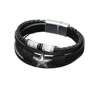 HUIANGLIYG Regalo considerado para Papá, Pulsera de Cuero Trenzado Multicapa con Dije de Estrella, Cierre Magnético Vintage, Brazalete de Cuero Estilo Punk, Hecho A Mano, Regalo para Él, Negro, 2