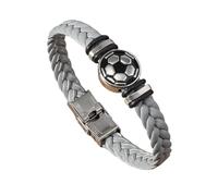 HUIANGLIYG Regalo Ideal para Papá: Pulsera de Cuero con Temática Futbolística para Hombre, con Dije de Fútbol, Brazalete de Cuero Trenzado con Cierre. Joyería deportiva Moderna para Papá,