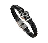 HUIANGLIYG Regalo Ideal para Papá: Pulsera de Cuero con Temática Futbolística para Hombre, con Dije de Fútbol, Brazalete de Cuero Trenzado con Cierre. Joyería deportiva Moderna para Papá,