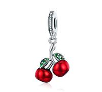 Huianpen Abalorio de plata de ley 925 con diseño de cerezas rojas, compatible con pulseras y collares para mujeres y niñas