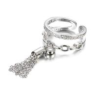 Huianpen Anillos Plata de Ley 925 Anillos de Cristal étnicos Vintage Abiertos Cadena Zirconia cúbica con Colgante de Pico Anillo de Dedo Mujeres Abriendo Regalos Dorado