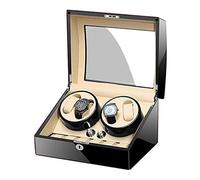 HUIBBGO Caja de Almacenamiento y exhibición para Relojes automáticos, Acabado Negro Piano, Tapa de Cristal, Forro de Cuero, Motor silencioso, Accesorios, Blanco-6+7