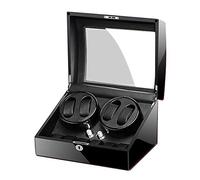 HUIBBGO Caja de Almacenamiento y exhibición para Relojes automáticos, Acabado Negro Piano, Tapa de Cristal, Forro de Cuero, Motor silencioso, Accesorios, Blanco-6+7
