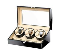 HUIBBGO Caja de Almacenamiento y exhibición para Relojes automáticos, Acabado Negro Piano, Tapa de Cristal, Forro de Cuero, Motor silencioso, Accesorios, Blanco-6+7