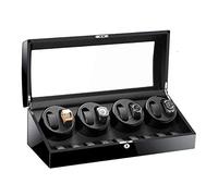 HUIBBGO Caja de Almacenamiento y exhibición para Relojes con Mecanismo automático de Cuerda y Estuche para Relojes, Acabado Negro Piano, Tapa de Cristal, Forro de Cuero y Motor silencioso.