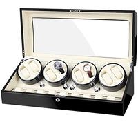 HUIBBGO Caja enrolladora automática para 8 Relojes + 9 Compartimentos de Almacenamiento y exhibición. Acabado en Pintura Piano. Ideal para Relojes de Mujer y Hombre.