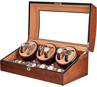HUIBBGO Caja expositora con 6 remontadores automáticos de Relojes y 7 Compartimentos de Almacenamiento adicionales. Se Abre y se Cierra. Incluye agitador de Relojes de Madera, B, C.