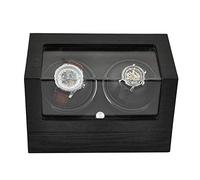 HUIBBGO Cajas enrollables para Relojes, Caja Enrollable automática Doble con Motores silenciosos, Caja de Madera y Cuero Negro, 4 Modos de rotación, Compatible con Relojes automáticos para
