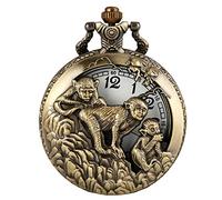 HUIBBGO Delicado reloj de bolsillo de bronce con diseño de mono para hombre, duradero, cadena rugosa, reloj de bolsillo para mujer, práctico reloj con colgante de números arábigos para ancianos