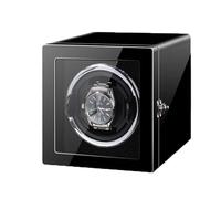 HUIBBGO Enrollador automático de un Solo Reloj, Carcasa de Madera, Acabado Negro Piano, Motor silencioso, Almohadilla Ajustable para el Reloj con Cierre de Seguridad, Funciona con Pilas y