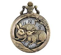 HUIBBGO Exquisito reloj de bolsillo con patrón de conejo medio hueco para adolescentes, práctico reloj de bolsillo con números arábigos para mujer, reloj de bolsillo con cadena delgada para hombre