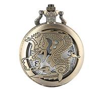 HUIBBGO Honorable reloj de bolsillo con diseño de dragón de fuego para hombre, elegante esfera blanca grande con números arábigos, relojes de bolsillo para papá, reloj clásico con cadena delgada y