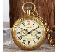 HUIBBGO Reloj de Bolsillo Antiguo de Cobre de Londres, 1856, Reloj de Bolsillo mecánico Antiguo de 5 manecillas y Cuerda Manual, Reloj de Bolsillo para Hombre con Esqueleto, Cadena de 30 cm