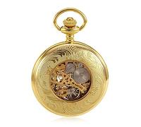 HUIBBGO Reloj de bolsillo con cadena, reloj de bolsillo clásico árabe, digital, mecánico, reloj de bolsillo mecánico hueco, retro, reloj de bolsillo mecánico, dorado, 4,7 x 1,5 cm