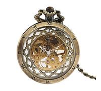 HUIBBGO Reloj de Bolsillo con Cadena Reloj de Bolsillo Exquisito Reloj de Bolsillo mecánico Retro Dorado Hueco Cadena de números Romanos Esqueleto Relojes de Bolsillo mecánicos,