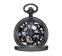 HUIBBGO Reloj de bolsillo con cadena, reloj de bolsillo para hombre y mujer, reloj de bolsillo clásico con abertura abierta, reloj de bolsillo clásico romano, tallado mecánico, reloj de bolsillo