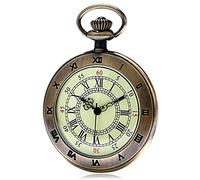 HUIBBGO Reloj de bolsillo con cadena, reloj de bolsillo plateado/bronce/negro, números arábigos romanos de cuarzo, reloj de bolsillo con colgante antiguo para hombres y mujeres con cadena de bolsillo,