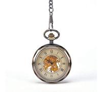 HUIBBGO Reloj de bolsillo con cadena, reloj de bolsillo romano con palabras grandes, reloj de bolsillo antiguo, retro, sin cubierta, mesa mecánica, hueco, gráficos mecánicos de pared, vintage, grabado