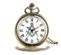 HUIBBGO Reloj de Bolsillo de Cuarzo con Colgante de Collar masónico con Esfera cromada Cuadrada y brújula, masones