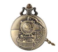 HUIBBGO Reloj de Bolsillo de Cuarzo con Esfera Vintage Luminosa, Cadena de Bronce Tallada, Tren de Vapor, Steampunk, Motor ferroviario, Reloj Retro
