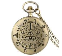 HUIBBGO Reloj de Bolsillo de Cuarzo con Forma de triángulo y Diablo de la Ciudad extraña de Eye of Providence, Colgante con Gema de Bill Cipher Fall Time