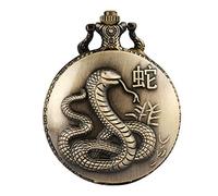 HUIBBGO Reloj de bolsillo duradero con cadena rugosa para mujer, diseño decorativo de serpiente con caja de bronce, reloj de bolsillo para adolescentes, práctico reloj con colgante de números arábigos