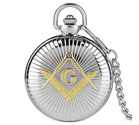 HUIBBGO Reloj de Bolsillo P de Lujo con diseño de Gran G masónico, de aleación de Cuarzo, con Cadena de 30 cm, para Hombre, Regalo, Dorado