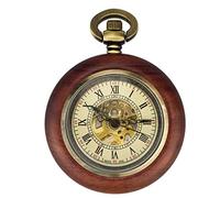 HUIBBGO Reloj de bolsillo para mujer, reloj de bolsillo mecánico automático de caoba, reloj de bolsillo para hombre y mujer, clásico, retro, hueco, antiguo, reloj de bolsillo, para hombre, B, A