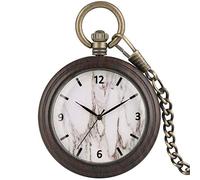 HUIBBGO Reloj de bolsillo vintage para hombres y mujeres, reloj de bolsillo clásico de madera para hombres y mujeres, reloj de bolsillo vintage de cuarzo, esfera de mármol, relojes de bolsillo con