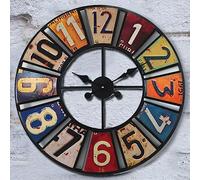 HUIBBGO Reloj de Pared Retro para Exteriores, Grande, para jardín, Resistente a la Intemperie, silencioso, de Metal, Funciona con Pilas, para Patio, Piscina, Cocina, Interior, Valla, Porche, hogar.