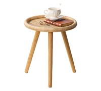 HuiDao Mesa auxiliar redonda de ratán, Mueble mesa auxiliar redonda bohemia para sala de estar, pequeña mesa de acento de mediados de siglo para dormitorio y balcón