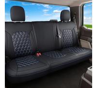 Huidasource Fundas de Asiento de Cuero Dividido para Ford F150 2015-2024 F150 SuperCrew y 2017-2024 F250 F350 F450 Super Duty Crew Cab Pickup King Ranch Platinum (Fila Trasera/Negro y Azul)