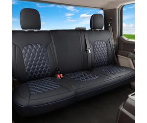 Huidasource Fundas de Asiento de Cuero Dividido para Ford F150 2015-2024 F150 SuperCrew y 2017-2024 F250 F350 F450 Super Duty Crew Cab Pickup King Ranch Platinum (Fila Trasera/Negro y Azul)