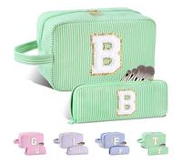 Huifen Bolsa de maquillaje personalizada con inicial A-Z, bolsa de aseo de viaje, bolsa de maquillaje preparada, bonita bolsa de cosméticos para niñas, organizador de maquillaje, boda, cumpleaños, día